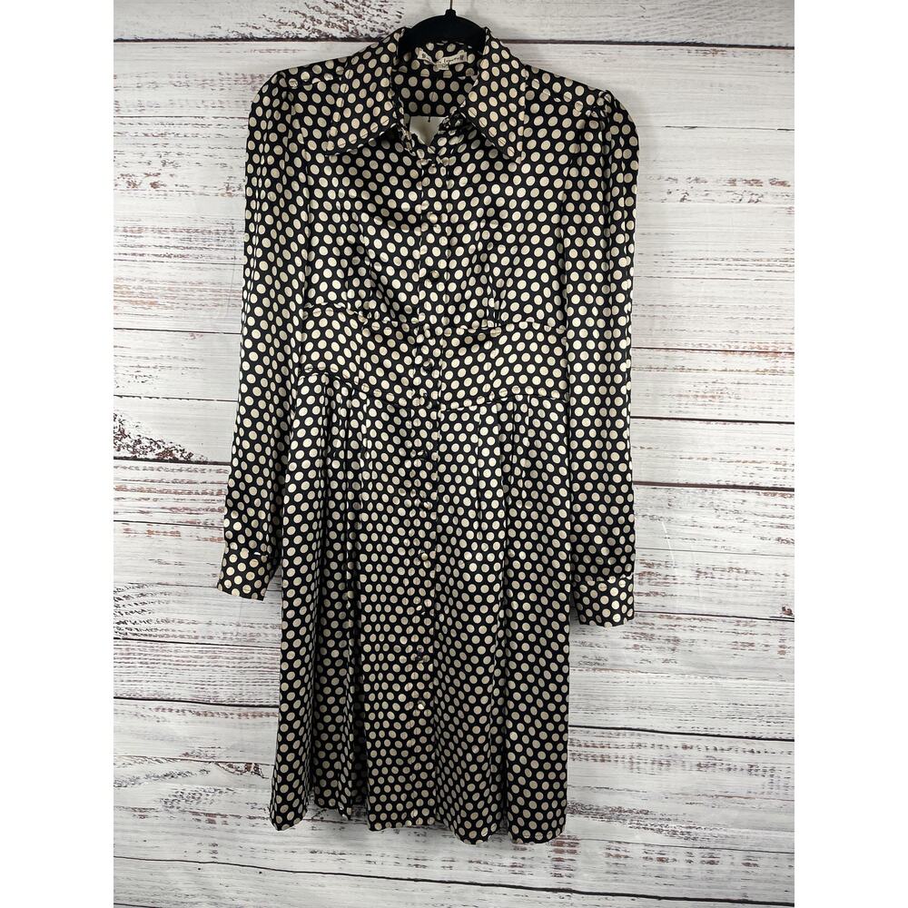 Nanette Lepore Dress Women's 2 Black Polka Dot Silk Shirt Fit Flare Knee Length - Picture 6 of 12